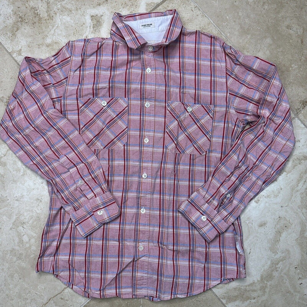 Stussy Deluxe Button Up Shirt Mens Plaid Collared Long Sleeve Hand Tailored Sz L